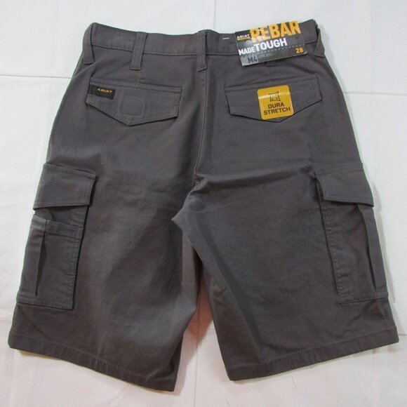 Ariat Rebar Men's 28  M4 Relaxed Fit Made Tough Low Rise Cargo Shorts - Grey - Picture 1 of 5